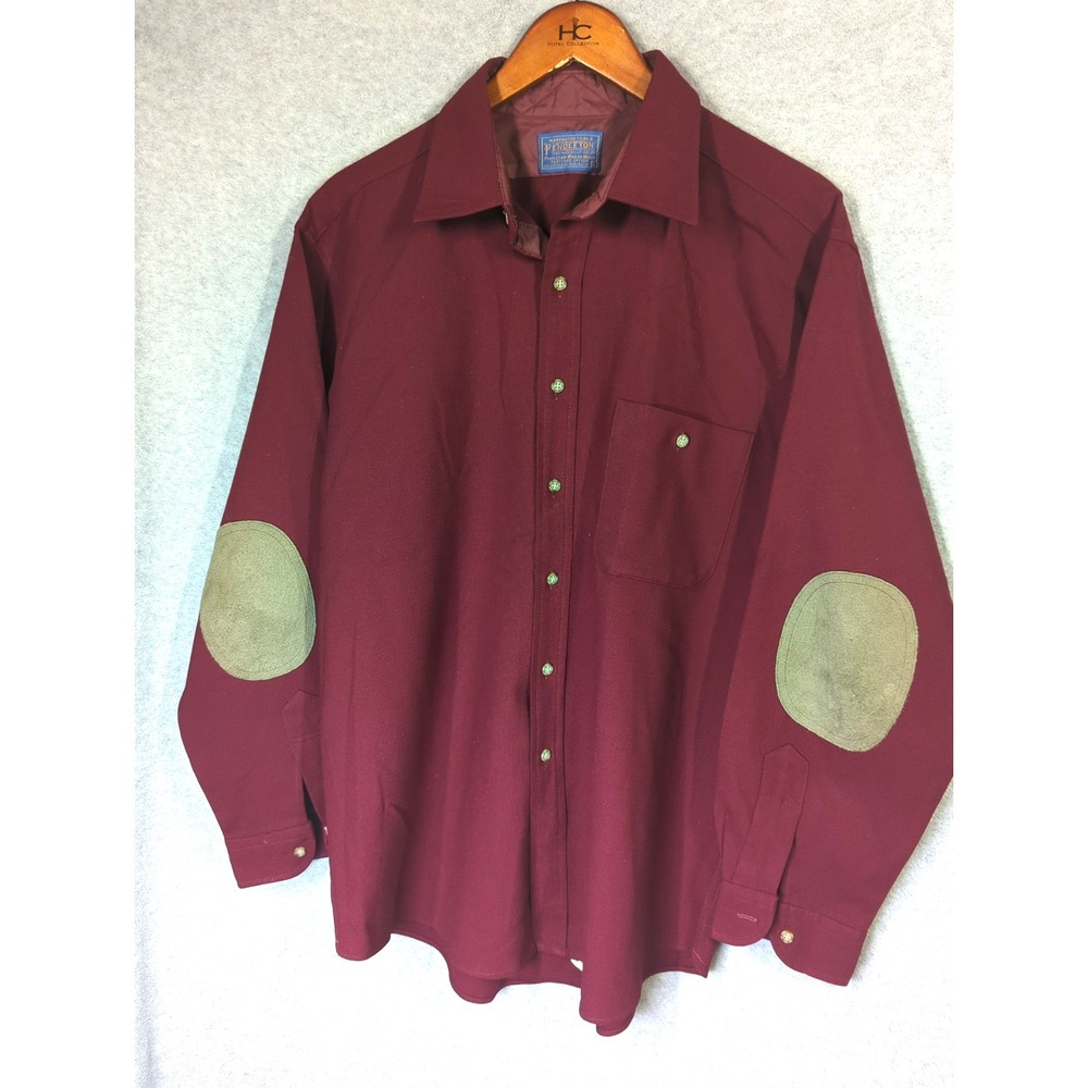 VTG Pendleton Wool Shirt Men L Red Elbow Patch Made In USA Timeless Cozy Lux